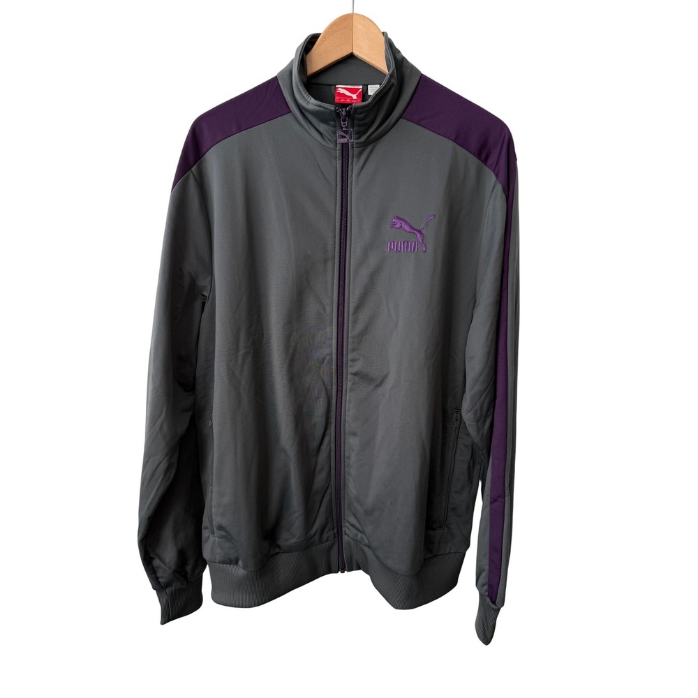 Puma T7 Track Jacket Mens Large Dark Shadow Gray Purple Full Zip NEW NWT